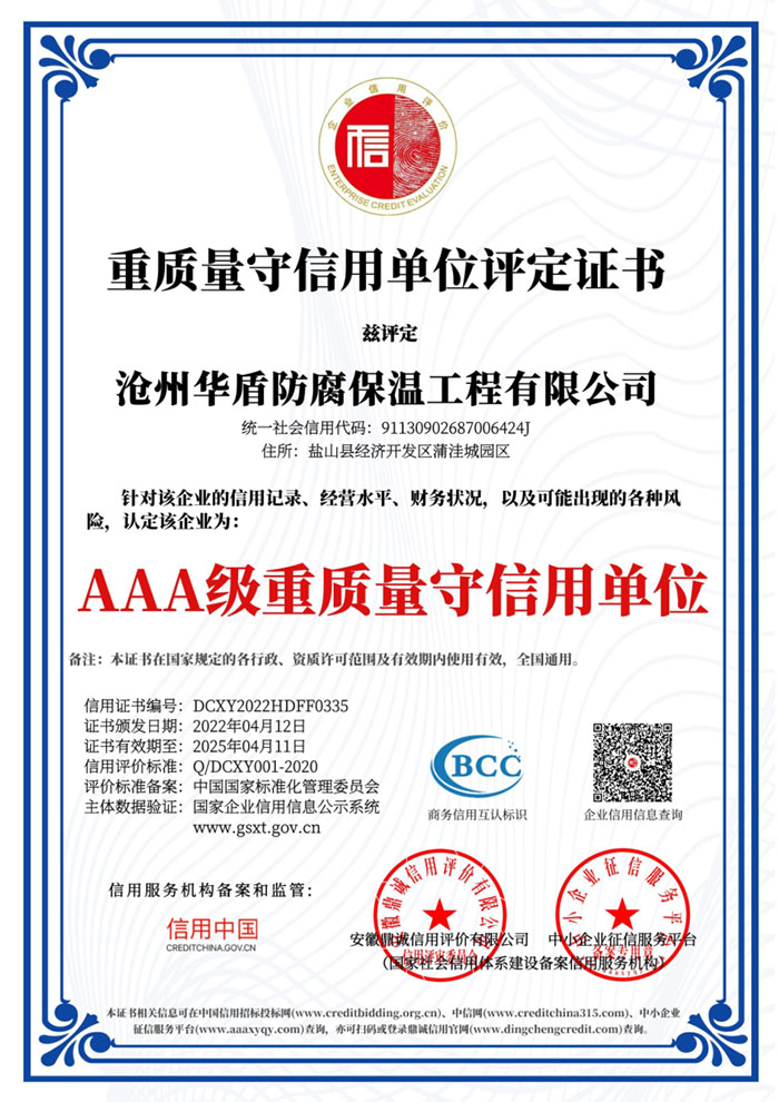 重質量守信用(yòng)單位評定證書(shū)