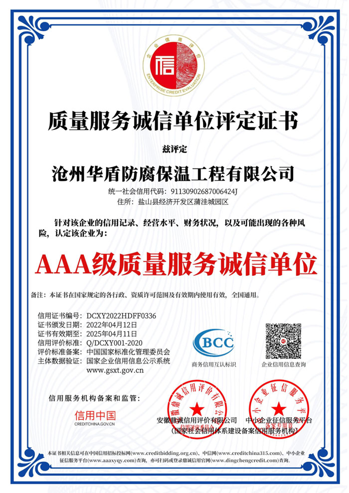 質量服務誠信單位評定證書(shū)
